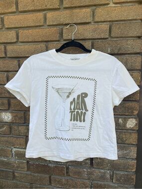 Wildfox White Tee with Olive Martini Graphic
